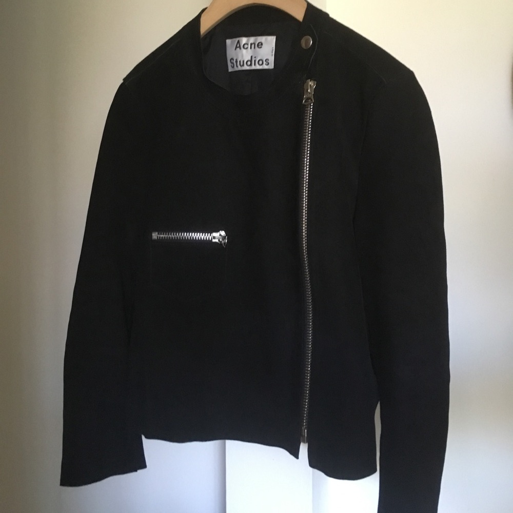 ACNE asymmetrical black suede jacket